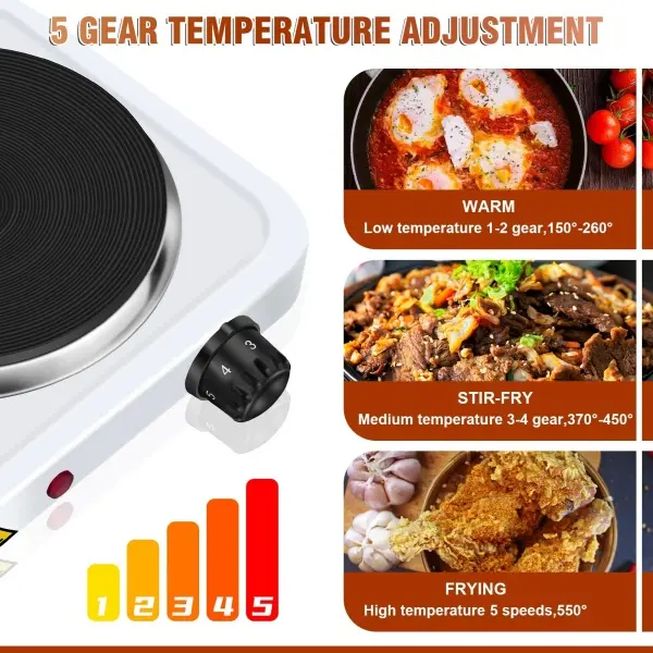 Single Hot Plate, Portable 1000W Electric Table Top Cooker Hob，5 Temperature Settings Induction Hob for Camping, Caravans & Travelling 7