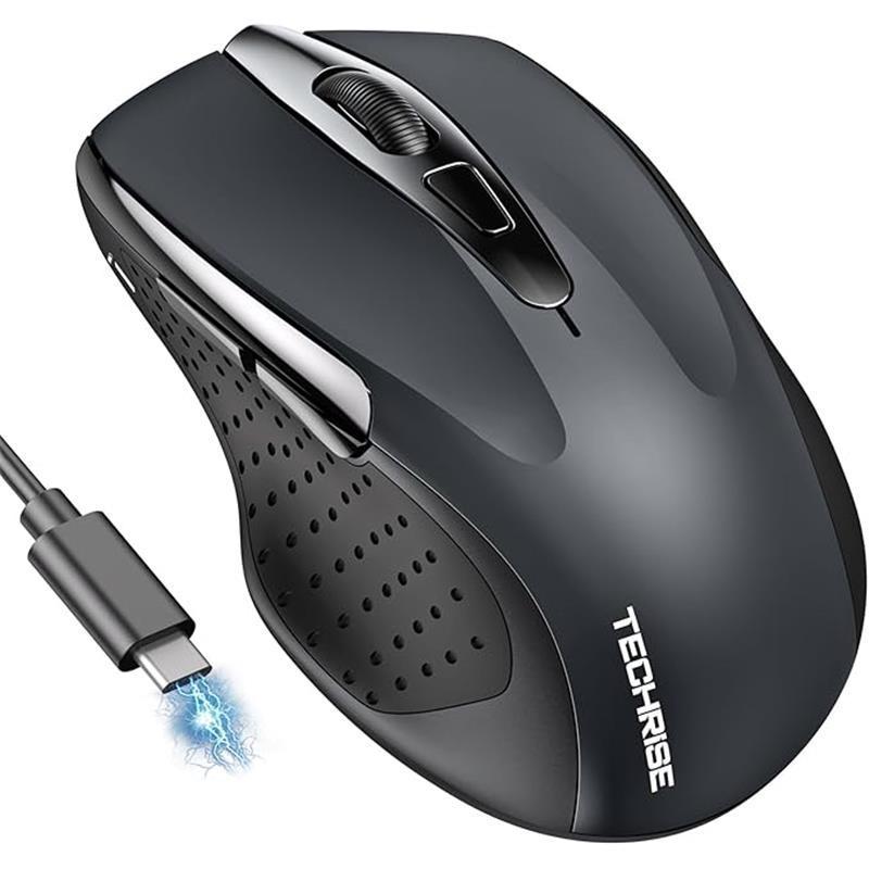 Bluetooth Mouse, Rechargeable Wireless Mouse (BT5.0/3.0 & 2.4G), 4800DPI Adjustable, 6-Button Silent Computer Mice, USB Ergonomic Wireless Mouse for Laptop PC Mac, Grey 5