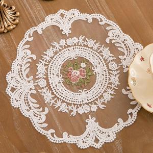 1 Piece Vintage Lace Placemat, Handmade Embroidered Floral Pattern Decor Tea Cup Mat for Home Kitchen Party Decor