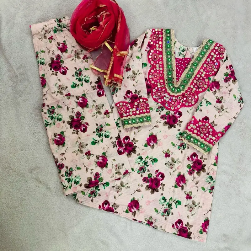 Girls 3 PC Doria Lawn Traditional Suit Pakistani Winter Wear for Girls