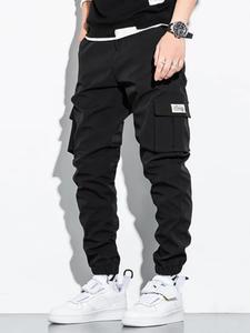 Men's Letter Patched Pocket Cargo Pants, Stylish Loose Drawstring Trousers, Drippy Outfits, Going Out Outfit, Menswear Clothing