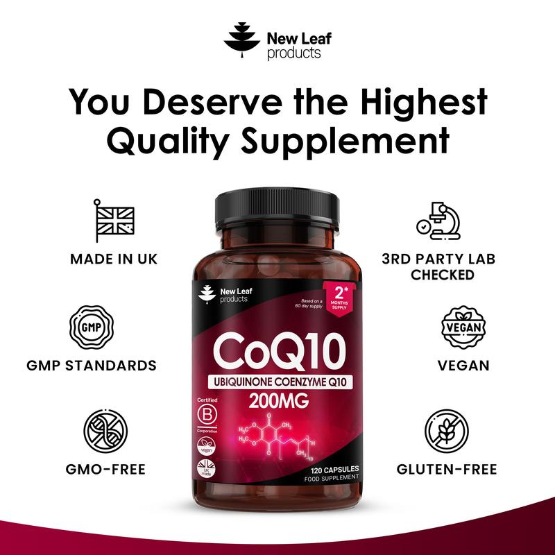 CoQ10 Supplement - Co Enzyme CQ10 High Strength 200mg Vegan Ubiquinone Coenzyme Q10 Capsules 3