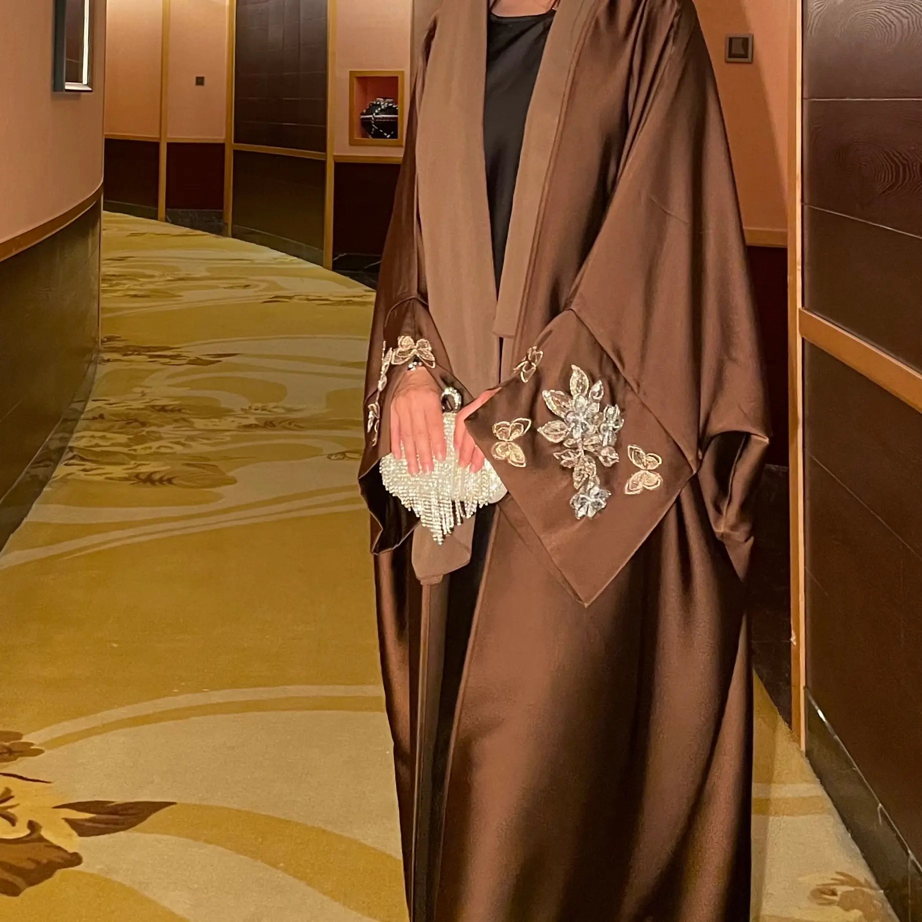 Sl14 2025 Ramadan promotion , women 's islamic clothing, elegant occsion abaya , beads embellish abaya , open abaya with hijab