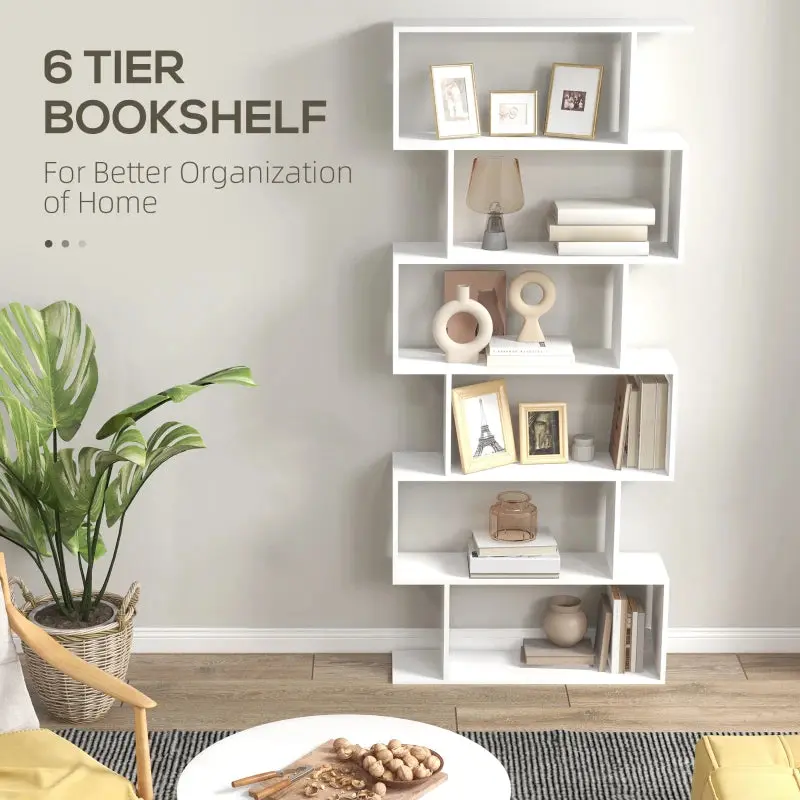 Wooden S Shape Storage Shelf / Bookcase Shelving - White 3