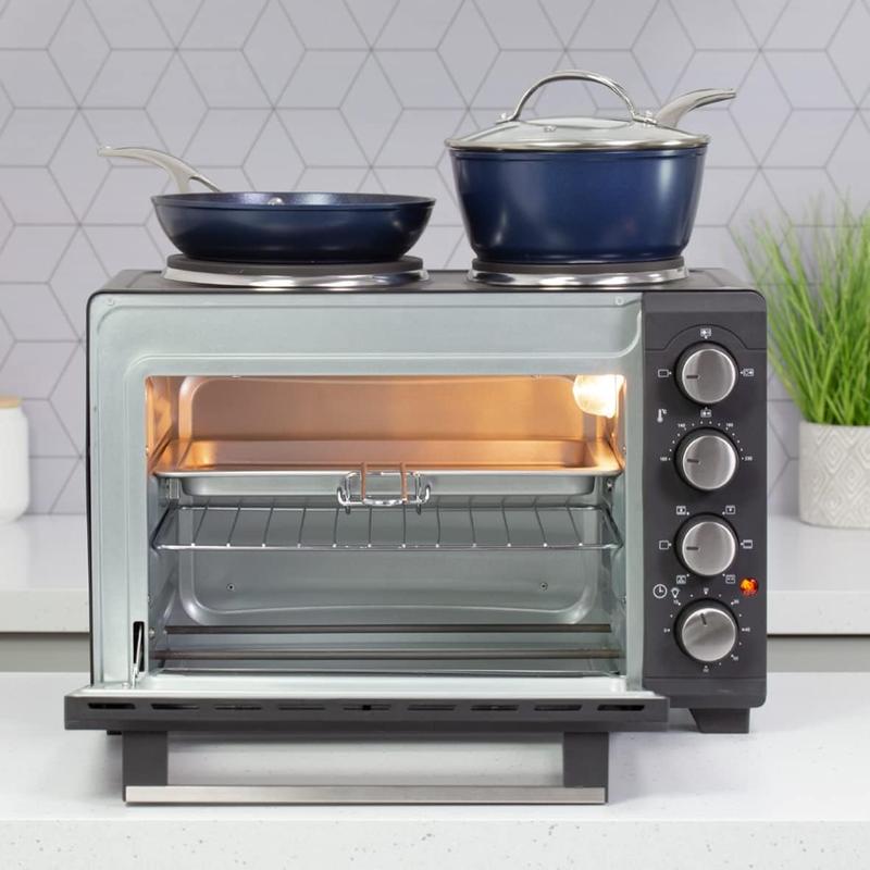 Quest 35379 26L Twin Hob Countertop Rotisserie and Convection Mini Oven/Adjustable Temperature/Accessories Included / 60 Mins Timer & Auto Shut Off with Bell 7