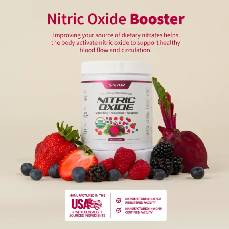 Snap Supplements - USDA Organic Beetroot Powder - 3-in-1 Nitric Oxide Supplement - Support Normal Blood Pressure & Blood Circulation - Mixed Berry 3