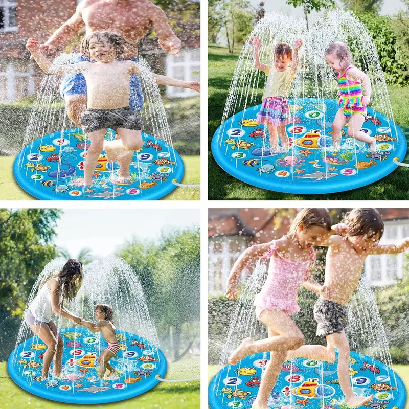 Kids Sprinkle and Splash Play Mat, 68'' Summer Garden Outdoor Spray Water Play Sprinklers Games Garden Beach Spray Mat, Sprinkle Splash Water Pad Toys Pool Toy Gifts for Boys Girls 7