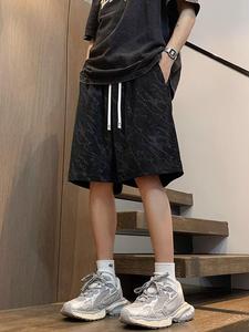 Men's Moire Print Corduroy Shorts, Loose Casual Comfy Breathable Shorts for Summer, Fashion Men's Bottoms for Daily Wear