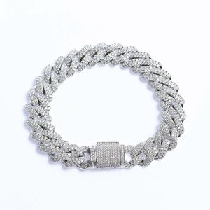 12mm Iced Prong Cuban Bracelet - White Gold
