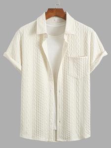 Men's Regular Fit Textured Pocket Button Front Shirt Without Tee, Casual Short Sleeve Collar Shirt for Summer, Fashion Men's Clothes for Daily Wear