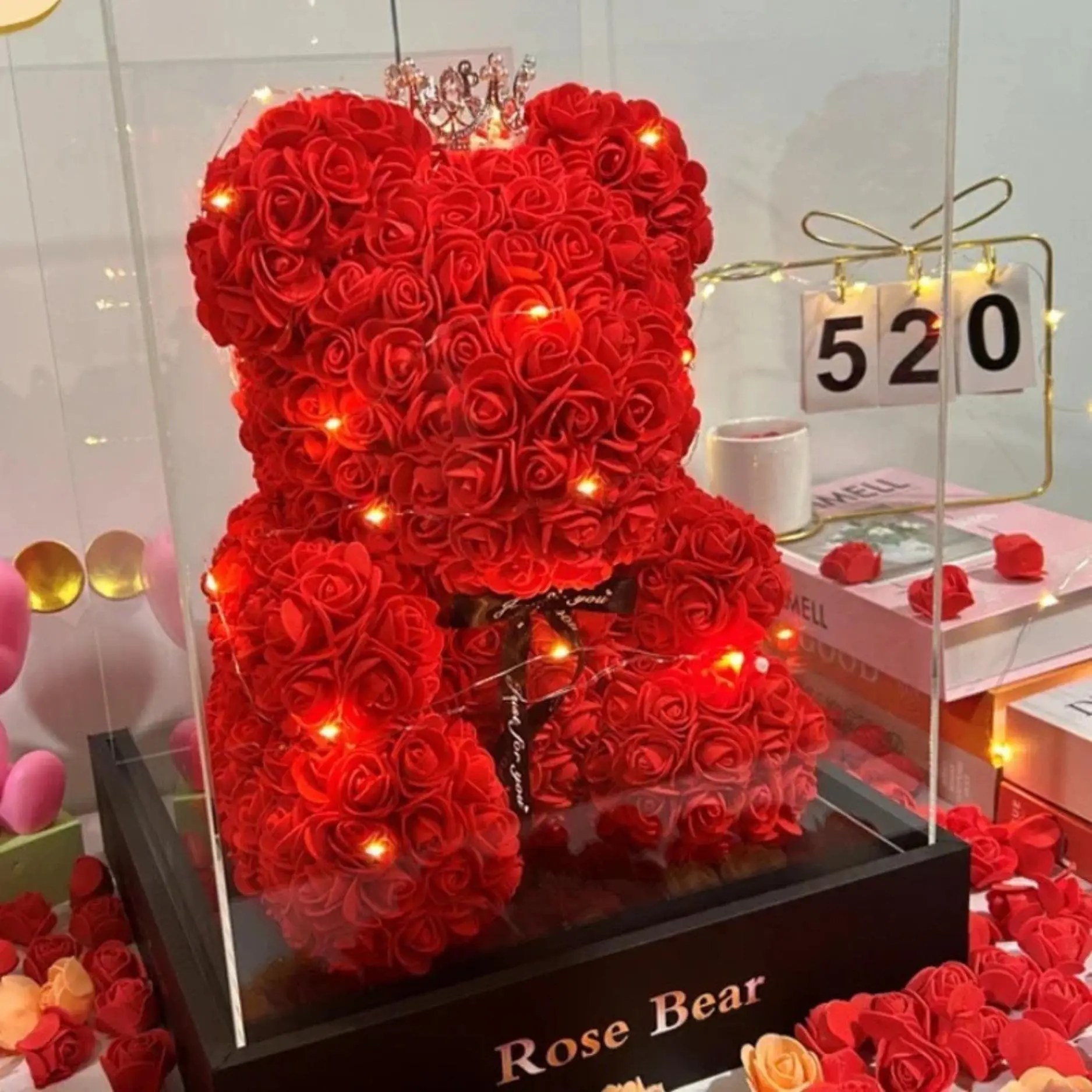 2024 New Artificial Flower Eternal Rose Teddy Bear for Mom Mother's Day Birthday Valentine's Day Anniversary Gifts & Decorations Decorative Fruit Plants Ornaments