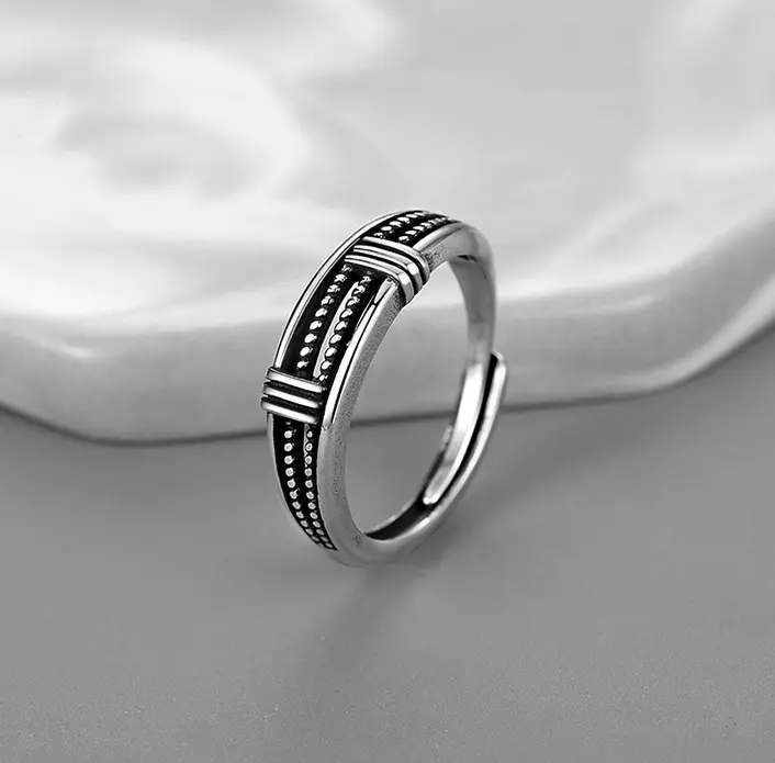 Random cool do old lines chain men's and women's rings single ring retro open ring personality trend imitation Thai silver ring 6