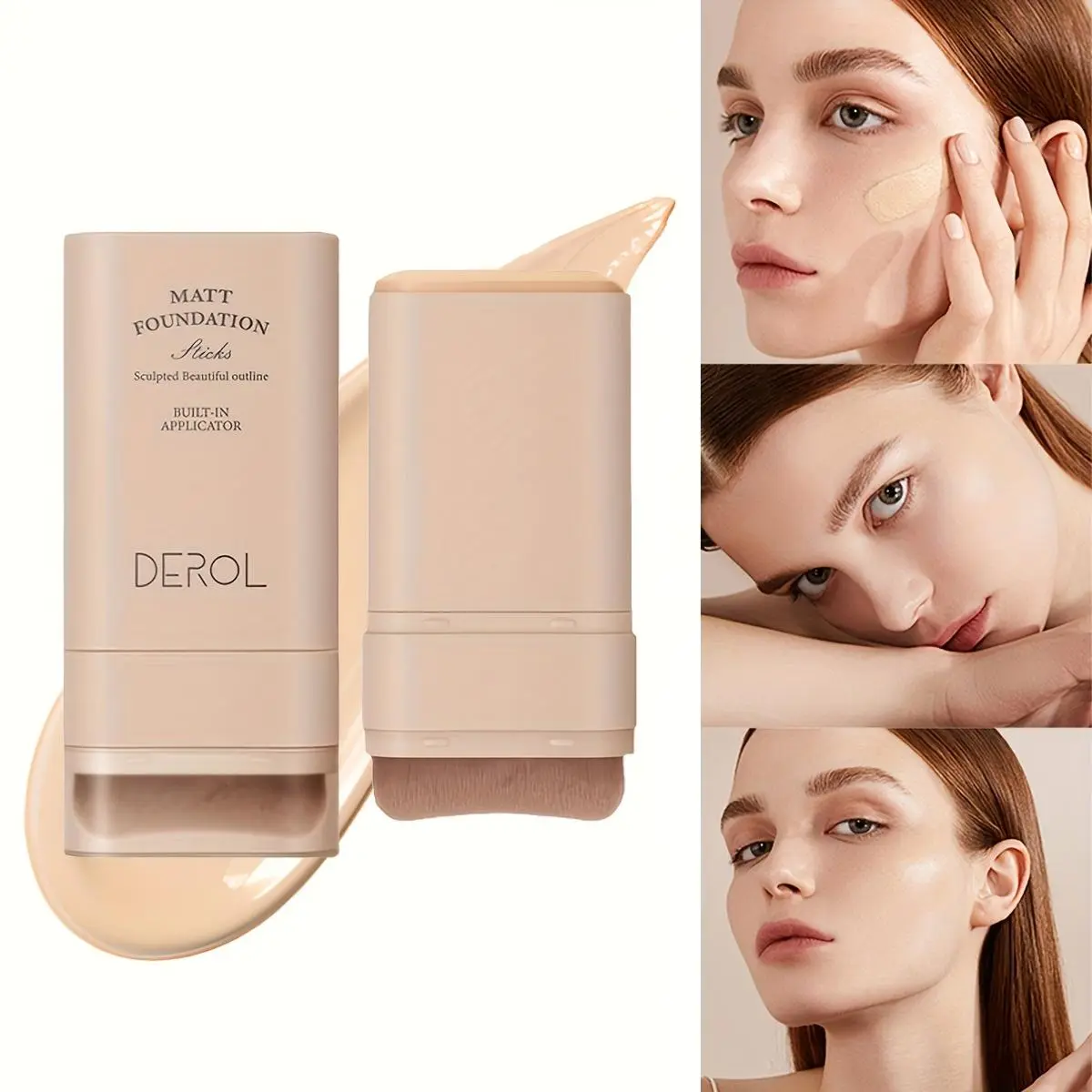 Foundation Stick, Multi-Use Foundation Stick Makeup with Built-In Foundation Brush, Lightweight Buildable Medium-to-Full Coverage, Longwear Contour Stick Foundation Face Stick, Easy Coverage, Perfect for Daily Use