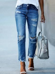 Women's Plain Distressed Hemming Jeans, Street Fashion Casual Comfy Basic Pocket Jeans for Daily Wear, Ladies Bottoms for Spring & Fall, Womenswear, Streetwear, Minimalist Casual Fashion Denim Pants