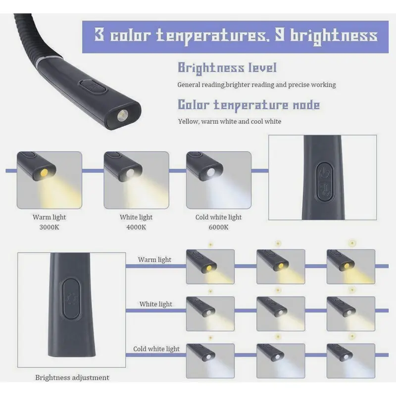 Rechargeable Neck Light – Flexible LED Book Light, Adjustable Hands Free Reading Lamp, Dimmable 3 Colour Bulbs for Reading, Needlework, Sewing, Crafting lightbulb led Free Shipping 4