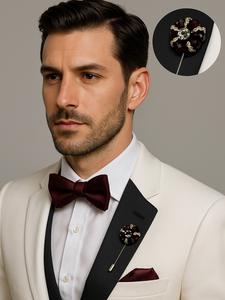 Luxury Crystal Burgundy & Gold Lapel Pin – Crystal Floral Prom Brooch for Men or Women Wedding Suit #Luxury