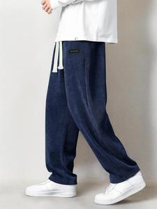 Men's Letter Drawstring Waist Pants, Loose Casual Comfy Straight Leg Trousers for Fall & Winter, Men's Bottoms for Daily Wear