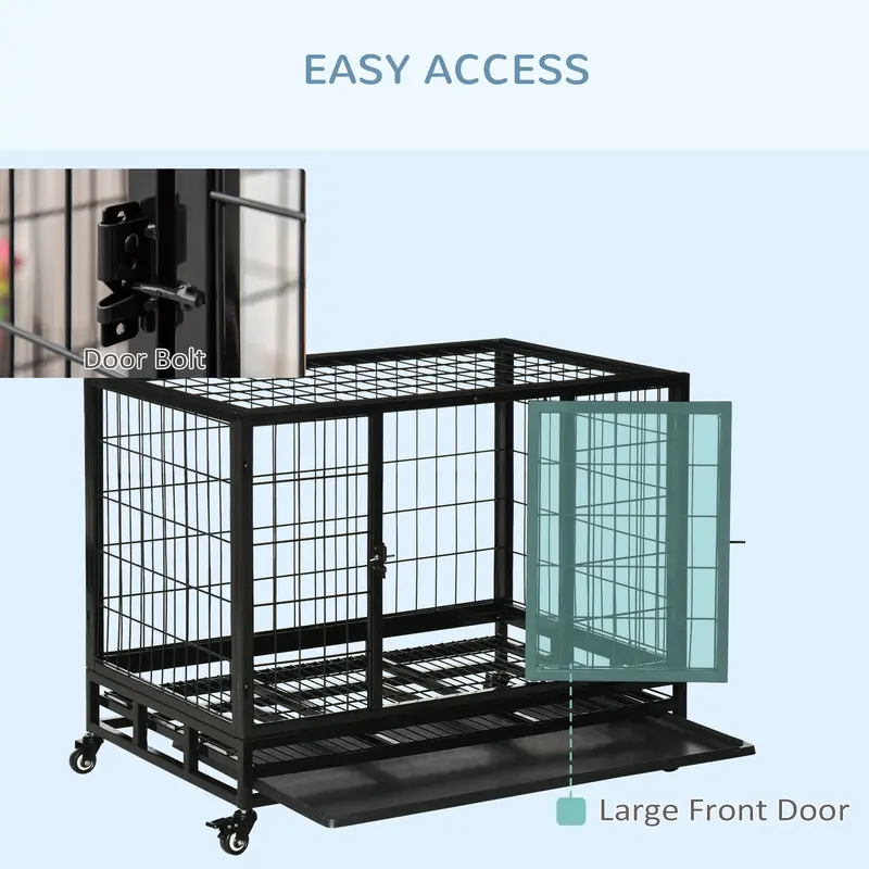 38" Heavy Duty Metal Dog Crate Pet Cage with Tray Wheeled Dog Kennel - Black (Medium) 4