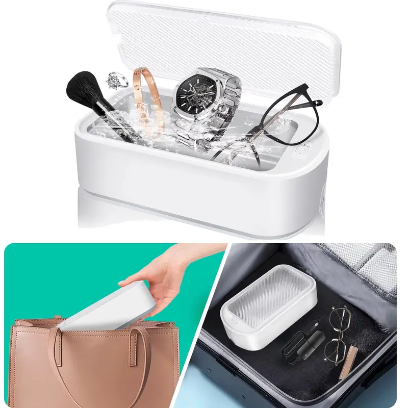 Ultrasonic Mini Jewelry Cleaner Gold Silver Necklace Rings Watches Coin Cleaning,650Ml for Cleaning Glasses Jewelry Dentures 1