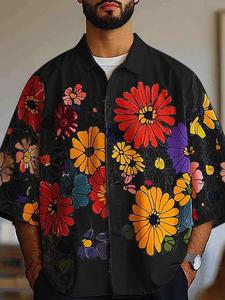 Men's Floral Printed Half Sleeve Hawaiian Shirts, Casual Lapel Button Front Top for Summer Vacation, Streetwear Fashion Men's Clothes for Daily Wear