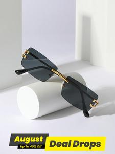 Unisex Square Frames Rimless Sunglasses, Classic Shades, Rich Girl Sunglasses, Summer Ombre Tinted Lens Trendy Eyeglass for Women & Men, High Quality Eyeglasses, Suitable for Birthday Gift, Ins Style Outdoor Modern Frames Sunglasses, Stylish Design