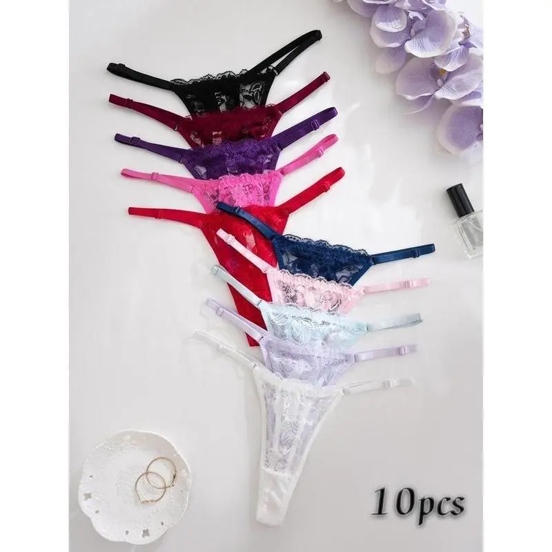 Women's Floral Lace Drop Waist Thong, Soft Comfy Breathable Adjustable Strap Panty for Daily Wear, Ladies Underwear for All Seasons， Naughty Lingerie Womenswear Comfort 6