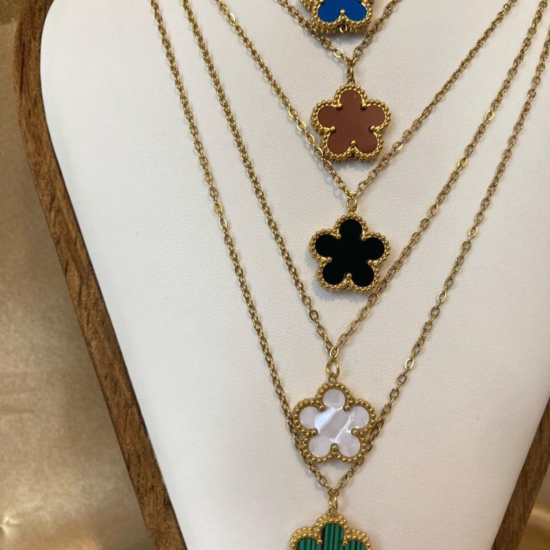 Women's Clover Necklace with Five-Leaf Flower Design and Natural White Shell Artificial Zircon Cuff 5