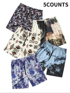 Men's All Over Print Drawstring Waist Shorts, Regular Fit Casual Ethnic Pattern Beach Shorts, Summer Bottoms for Men