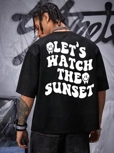 Men's Letter Print Round Neck Tee, Loose Casual Fashion Short Sleeve T-shirt for Summer, Men's Top for Daily Wear