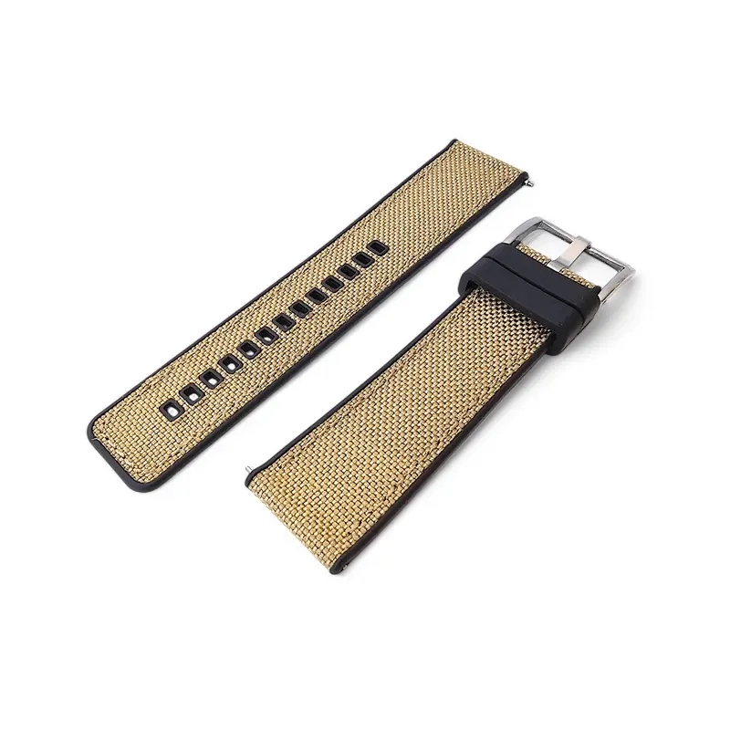 Hybrid Sailcloth Fabric & FKM Rubber Watch Strap 20mm 22mm 24mm Khaki Sand Beige 6
