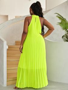 【Plus Size】 Solid Color Halter Neck Dress, Plus Casual Fashion Sleeveless Long Dress for Daily Outdoor Wear, Women Clothing for Summer