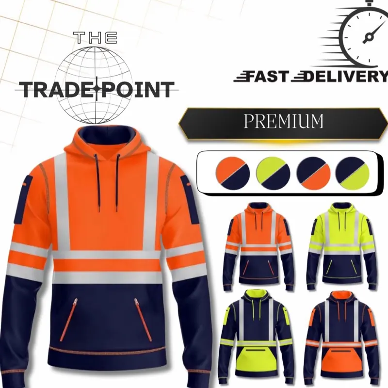 Hi Visibility Storm Pullover Hoodies Workwear Menswear Reflective Tape Polyester Fleece Fabric Blue Clothes Day Kangaroo Big Medium Navy Navy Blue Orange Outdoor Pocket Relaxed Fit Ribbed Small Stylish Sweat Sweatshirts Top