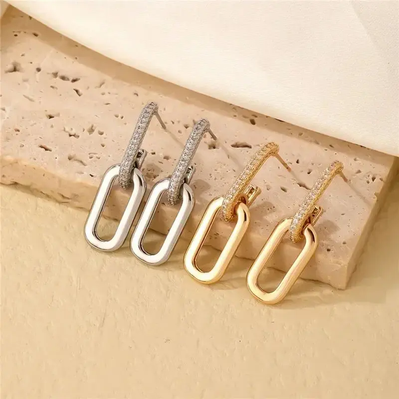 Retro Double Hoop Earrings – Gold Geometric Drop Style for Women & Girls 4