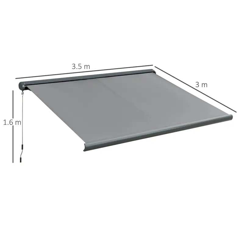 Outsunny 3.5x3m LED Light Full Cassette Case Electric/Manual Awning Door Window Sun Shade Patio Canopy Retractable w/ Remote Grey 2