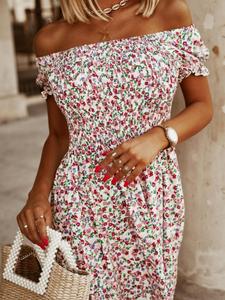 Women's Floral Print Frill Trim Dress, Boho Fashion Casual Short Sleeve Dress for Daily Holiday Vacation Wear, Ladies Dress for Summer