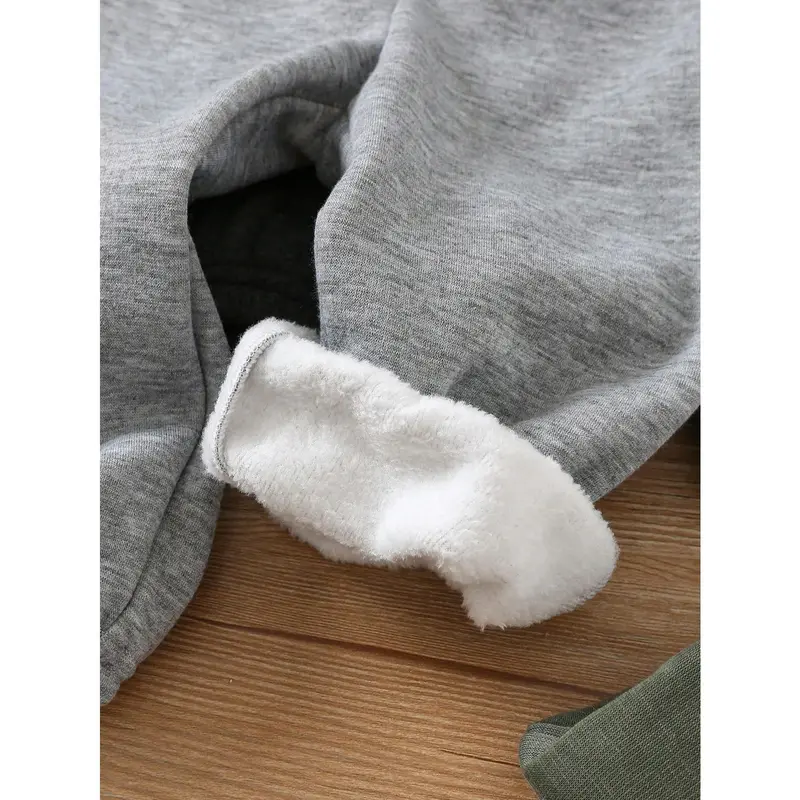 3pcs Baby Boy Casual Solid Color Thermal Lined Elastic Waist Pants, Suitable For Autumn/Winter 8