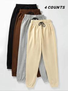 Unisex Women's Solid Drawstring Waist Sweatpants, Casual Comfy Jogger Pants for Daily Wear, Ladies Bottoms for Fall & Winter