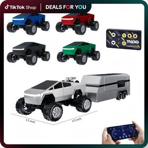 1/64 Mini RC Monster Cybertruck, All Terrain Metal Off-Road Pickup Truck with Trailer, 2.4GHz Remote Control and APP Control, USB-C Rechargeable, Big Wheel Racing Car Toy, Fun Birthday Gift for Kids, Boys and Car Collectors