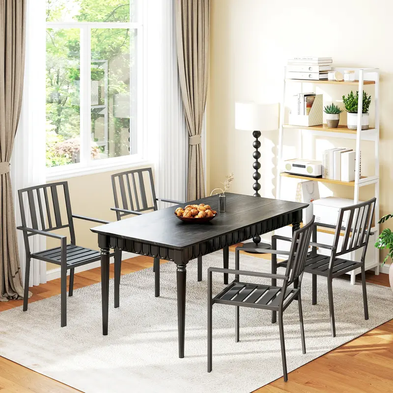 Outsunny Set of Four Minimal Metal Garden Chairs - Black 6