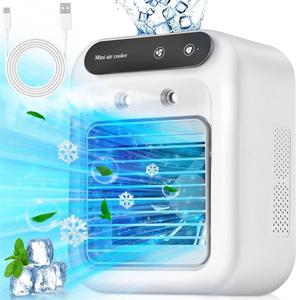 Portable Air Cooler Fan, USB Rechargeable 3-in-1 Air Cooler with Dual Fog Setting & Powerful Wind Speed, Mini Air Cooler Fan for Room Living Room, Mist Fan Cooler