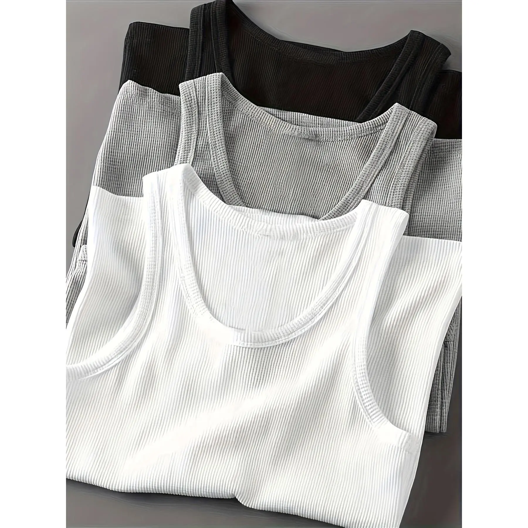 3pcs Men's Solid Color Tank Tops - Stretchy Polyester-Spandex Blend, Ribbed Texture, Sleeveless Athletic Vests for Gym & Casual Wear, Machine Washable Menswear Socks