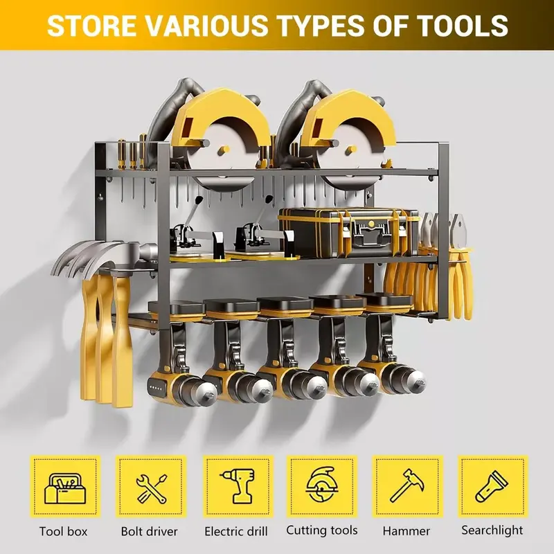 Heavy Duty Power Tool Organizer Drill Holder Wall Mount Power Tool Storage Rack 6