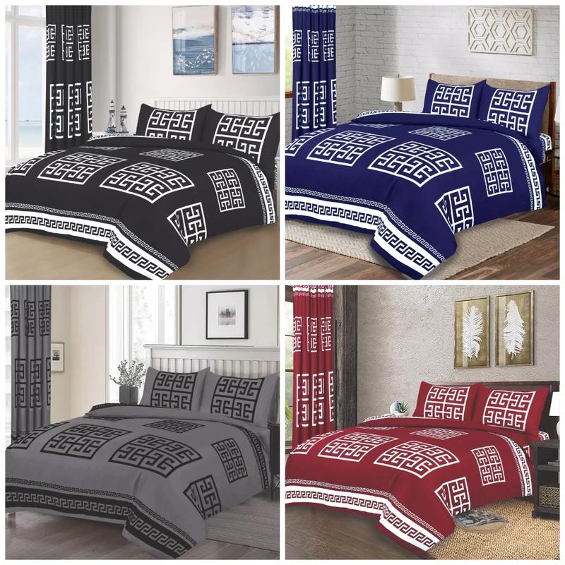FURZON Greek Style Ultra Luxury- 4 Pieces Complete Bedding Set in Grey ...