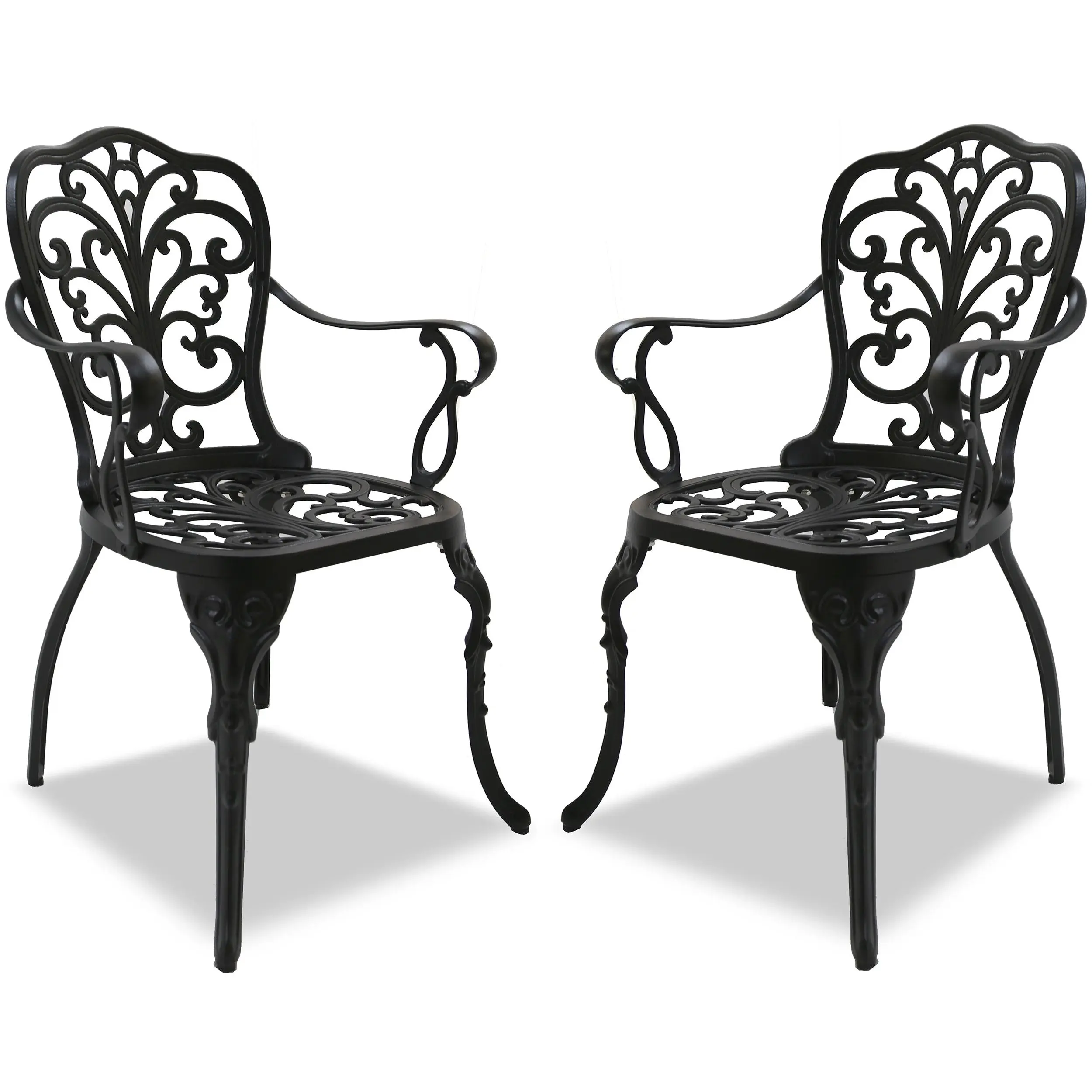 Centurion Supports Bangui Black 2-Large Garden and Patio Outdoor Furniture Chairs with Armrests in Cast Aluminium