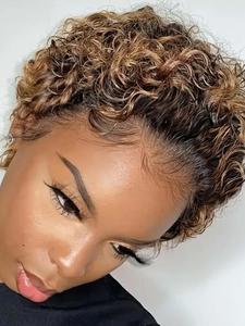 6 Inch Short Curly Wigs for Black Women, Gorgeous Fluffy Wigs with Blunt Bangs, Human Hair Wigs for Party, Daily Use