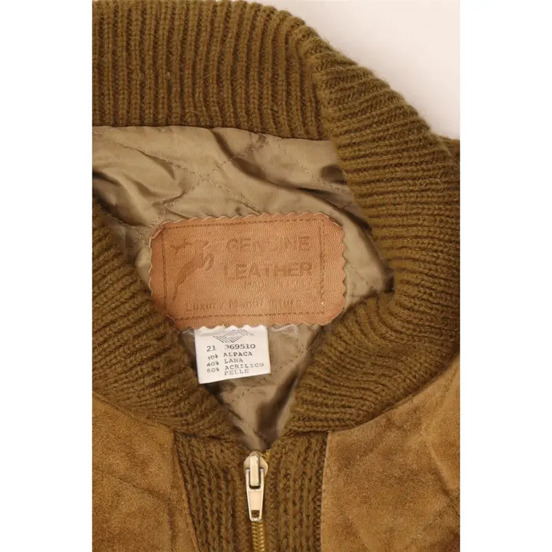 Pre-Owned VINTAGE Mens Knit Leather Coat UK 42 XL Khaki Leather 3