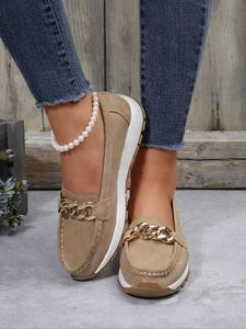 Women's Fashion Chain Decorated Low Top Slip on Shoes, 1 Pair Casual Comfortable Soft Sole Low Top Shoes for Daily Wear, Perfect for Women and Outdoor