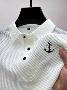 Men's Regular Fit Anchor Print Polo Shirt, Casual Short Sleeve Collared Top for Summer, Fashion Men's Clothes for Daily Wear, Gamis