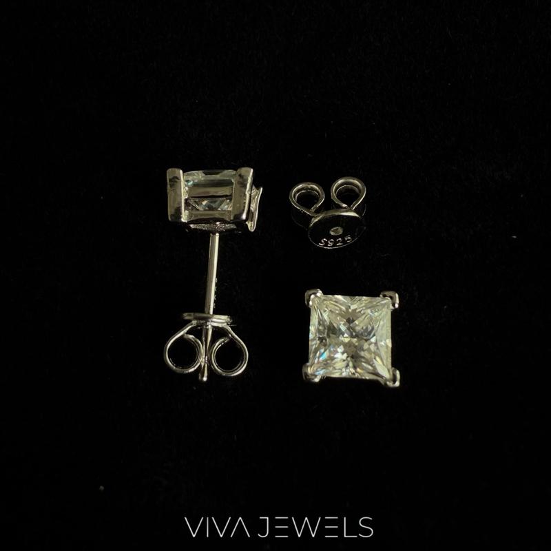 S925 Princess Cut VVS Synthetic Moissanite Stud Earrings, 5.5mm, 1ct Platinum plated 3