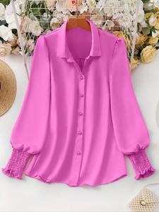 【Plus Size】 Solid Color Button Down Shirt, Casual Long Sleeve Collared Top for Summer, Women's Plus Clothing for Daily Wear